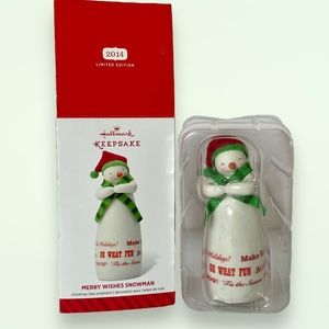Hallmark Ltd Ed Merry Wishes Snowman Christmas Ornament Porcelain